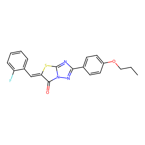 (Z)-5-(2-fluorobenzylidene)-2-(4-propoxyphenyl)thiazolo[3,2-b][1,2,4]triazol-6(5H)-one structure