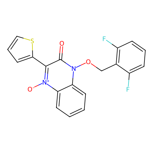 1-[(2,6-difluorobenzyl)oxy]-3-(thiophen-2-yl)quinoxalin-2(1H)-one 4-oxide structure