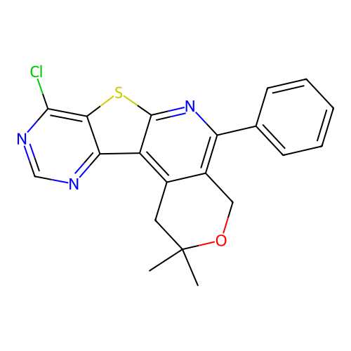 8-chloro-2,2-dimethyl-5-phenyl-1,4-dihydro-2H-pyrano[4'',3'':4',5']pyrido[3',2':4,5]thieno[3,2-d]pyrimidine structure