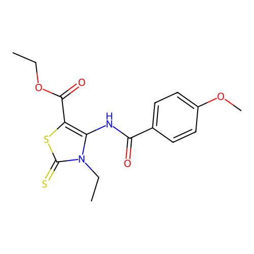 ethyl 3-ethyl-4-(4-methoxybenzamido)-2-thioxo-2,3-dihydrothiazole-5-carboxylate structure