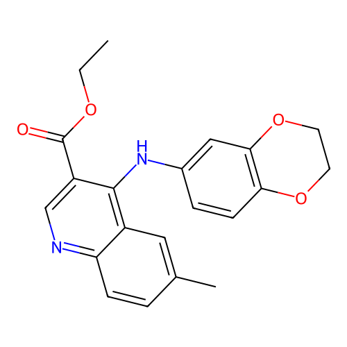 Ethyl 4-(2,3-dihydro-1,4-benzodioxin-6-ylamino)-6-methylquinoline-3-carboxylate structure