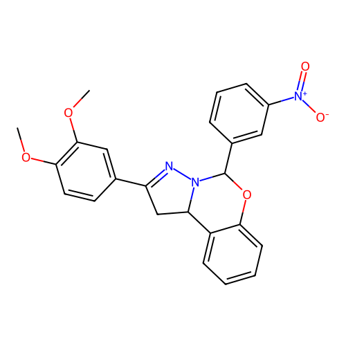 2-(3,4-dimethoxyphenyl)-5-(3-nitrophenyl)-1,10b-dihydropyrazolo[1,5-c][1,3]benzoxazine structure