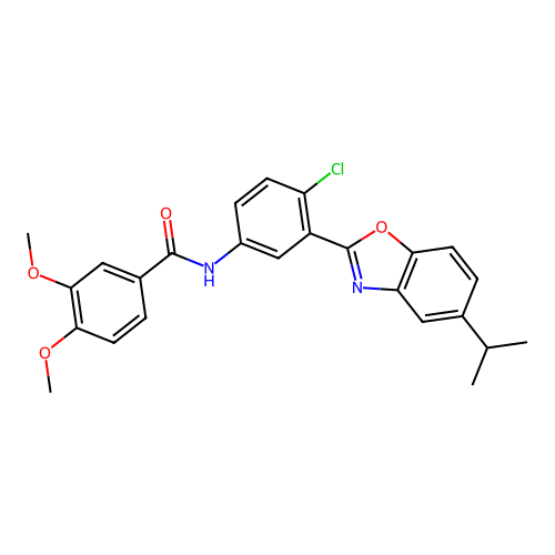 N-(4-chloro-3-(5-isopropylbenzo[d]oxazol-2-yl)phenyl)-3,4-dimethoxybenzamide structure
