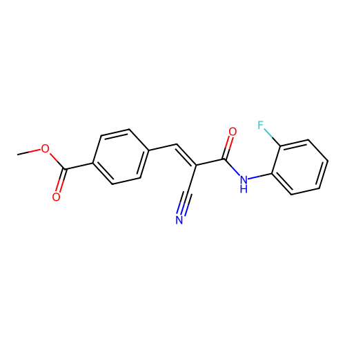 methyl 4-{(1E)-2-cyano-3-[(2-fluorophenyl)amino]-3-oxoprop-1-en-1-yl}benzoate structure