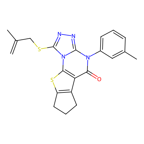 1-((2-methylallyl)thio)-4-(m-tolyl)-7,8-dihydro-4H-cyclopenta[4,5]thieno[3,2-e][1,2,4]triazolo[4,3-a]pyrimidin-5(6H)-one structure