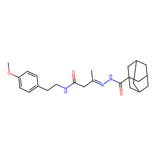 (E)-3-(2-((3r,5r,7r)-adamantane-1-carbonyl)hydrazono)-N-(4-methoxyphenethyl)butanamide structure