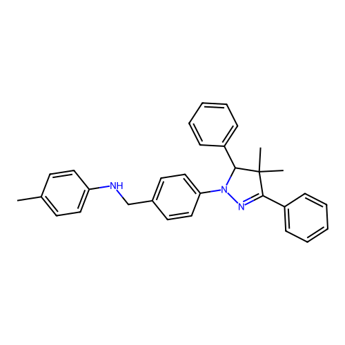 N-(4-(4,4-dimethyl-3,5-diphenyl-4,5-dihydro-1H-pyrazol-1-yl)benzyl)-4-methylaniline structure