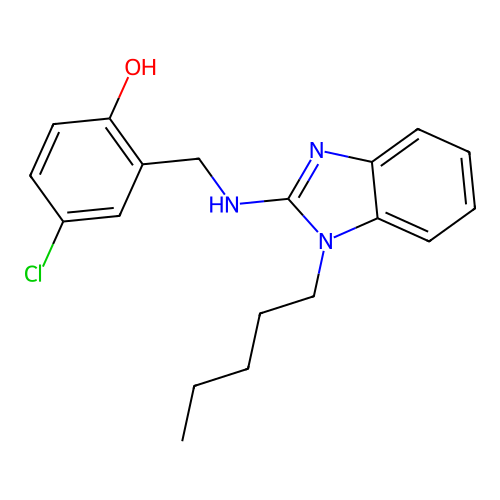 4-chloro-2-{[(1-pentyl-1H-benzimidazol-2-yl)amino]methyl}phenol structure
