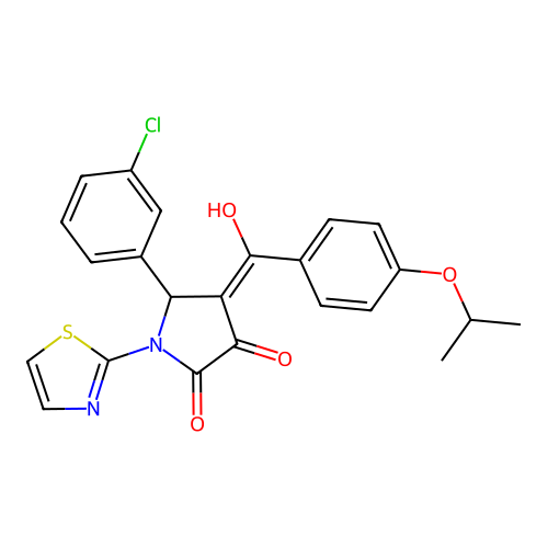 (4E)-5-(3-chlorophenyl)-4-[hydroxy-(4-propan-2-yloxyphenyl)methylidene]-1-(1,3-thiazol-2-yl)pyrrolidine-2,3-dione structure