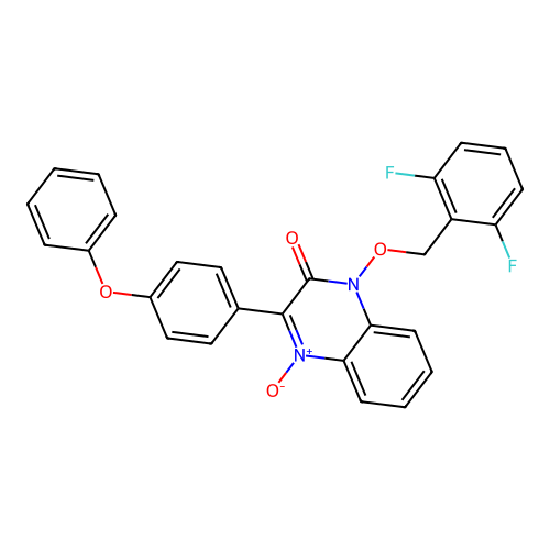 1-[(2,6-difluorobenzyl)oxy]-3-(4-phenoxyphenyl)quinoxalin-2(1H)-one 4-oxide structure