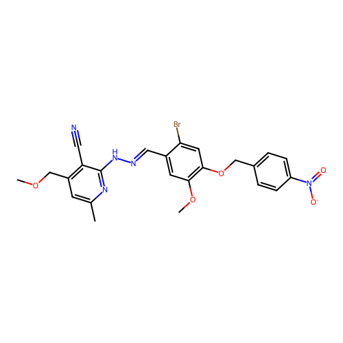 2-(2-(2-Bromo-5-methoxy-4-((4-nitrobenzyl)oxy)benzylidene)hydrazineyl)-4-(methoxymethyl)-6-methylnicotinonitrile structure