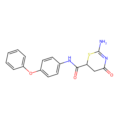 2-amino-4-oxo-N-(4-phenoxyphenyl)-5,6-dihydro-4H-1,3-thiazine-6-carboxamide structure