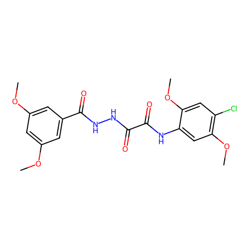 N-(4-chloro-2,5-dimethoxy-phenyl)-2-[2-(3,5-dimethoxybenzoyl)hydrazinyl]-2-oxo-acetamide structure