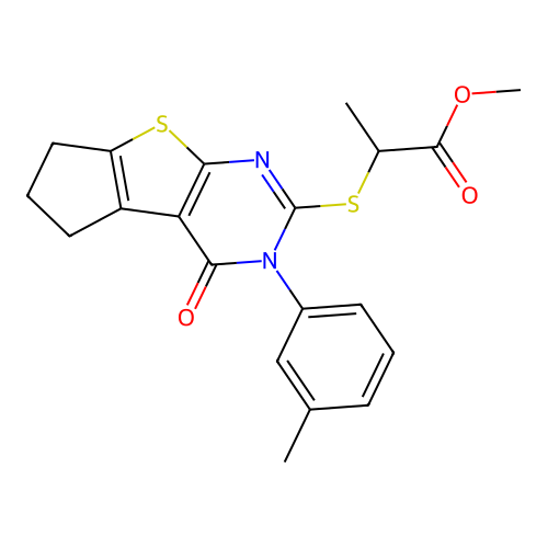 methyl 2-((4-oxo-3-(m-tolyl)-4,5,6,7-tetrahydro-3H-cyclopenta[4,5]thieno[2,3-d]pyrimidin-2-yl)thio)propanoate structure