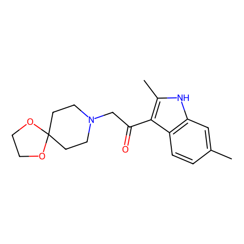 1-(2,6-dimethyl-1H-indol-3-yl)-2-(1,4-dioxa-8-azaspiro[4.5]decan-8-yl)ethanone structure