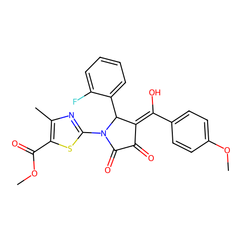 methyl 2-[2-(2-fluorophenyl)-4-hydroxy-3-(4-methoxybenzoyl)-5-oxo-2,5-dihydro-1H-pyrrol-1-yl]-4-methyl-1,3-thiazole-5-carboxylate structure