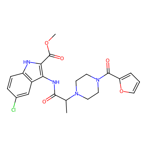 Methyl 5-chloro-3-[2-[4-(furan-2-carbonyl)piperazin-1-yl]propanoylamino]-1H-indole-2-carboxylate structure