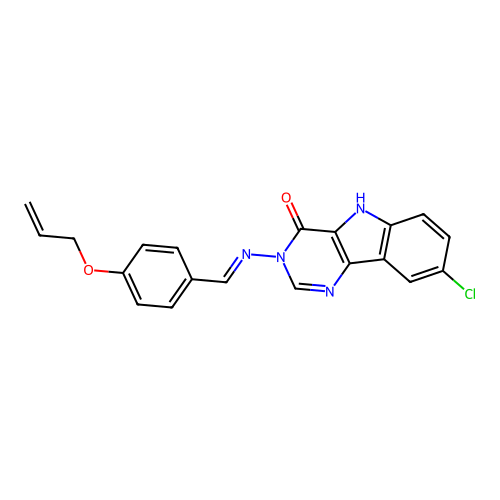 (E)-3-((4-(allyloxy)benzylidene)amino)-8-chloro-3H-pyrimido[5,4-b]indol-4(5H)-one structure