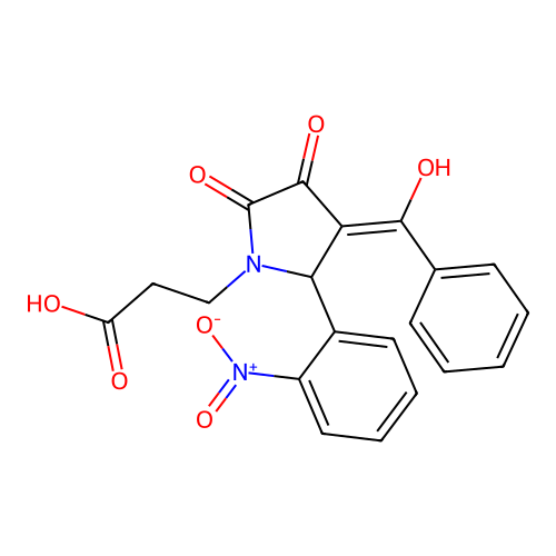 3-[(3Z)-3-[hydroxy(phenyl)methylidene]-2-(2-nitrophenyl)-4,5-dioxopyrrolidin-1-yl]propanoic acid structure