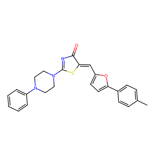 (Z)-2-(4-phenylpiperazin-1-yl)-5-((5-(p-tolyl)furan-2-yl)methylene)thiazol-4(5H)-one structure