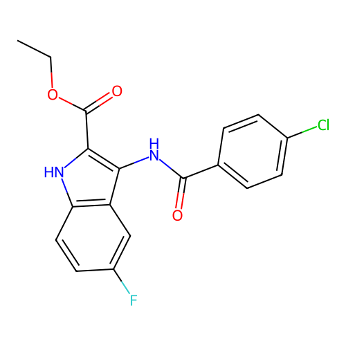 ethyl 3-{[(4-chlorophenyl)carbonyl]amino}-5-fluoro-1H-indole-2-carboxylate structure
