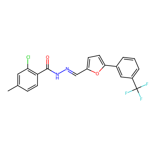 2-chloro-4-methyl-N'-[(E)-{5-[3-(trifluoromethyl)phenyl]furan-2-yl}methylidene]benzohydrazide structure