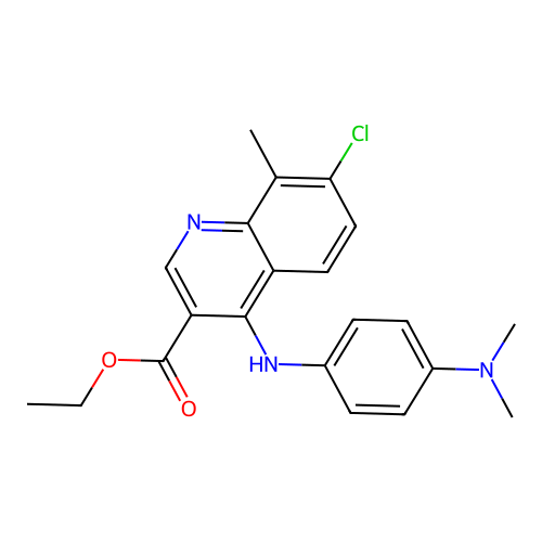 ethyl 4-{[4-(dimethylamino)phenyl]amino}-7-chloro-8-methylquinoline-3-carboxyl ate structure