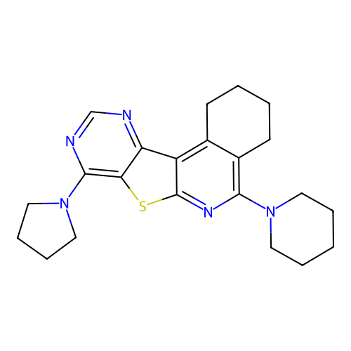 5-(piperidin-1-yl)-8-(pyrrolidin-1-yl)-1,2,3,4-tetrahydropyrimido[4',5':4,5]thieno[2,3-c]isoquinoline structure