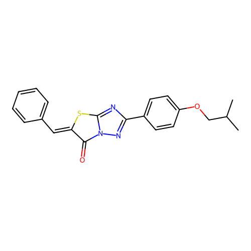 (Z)-5-benzylidene-2-(4-isobutoxyphenyl)thiazolo[3,2-b][1,2,4]triazol-6(5H)-one structure
