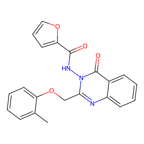 N-{2-[(2-methylphenoxy)methyl]-4-oxoquinazolin-3(4H)-yl}furan-2-carboxamide structure