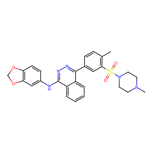N-(1,3-benzodioxol-5-yl)-4-{4-methyl-3-[(4-methylpiperazin-1-yl)sulfonyl]phenyl}phthalazin-1-amine structure