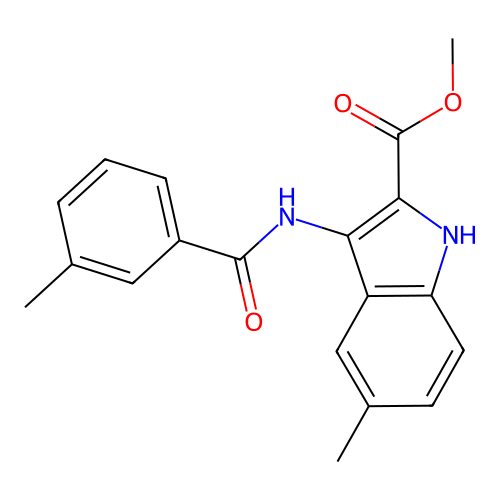 methyl 5-methyl-3-{[(3-methylphenyl)carbonyl]amino}-1H-indole-2-carboxylate structure