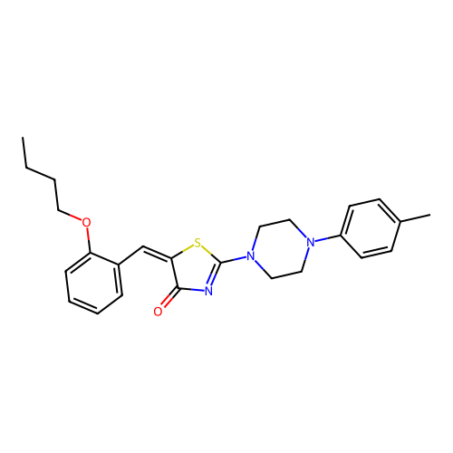 (5E)-5-(2-butoxybenzylidene)-2-[4-(4-methylphenyl)piperazin-1-yl]-1,3-thiazol-4(5H)-one structure
