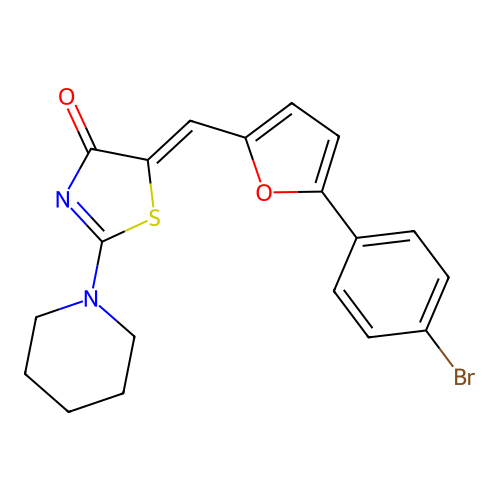 (5Z)-5-[[5-(4-bromophenyl)furan-2-yl]methylidene]-2-piperidin-1-yl-1,3-thiazol-4-one structure