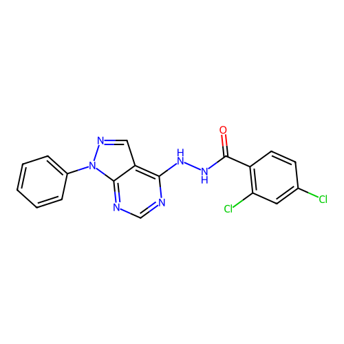 2,4-dichloro-N'-(1-phenyl-1H-pyrazolo[3,4-d]pyrimidin-4-yl)benzohydrazide structure