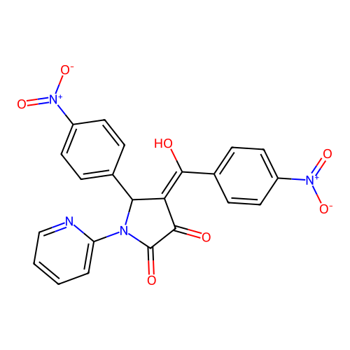 (4E)-4-[hydroxy(4-nitrophenyl)methylidene]-5-(4-nitrophenyl)-1-(pyridin-2-yl)pyrrolidine-2,3-dione structure