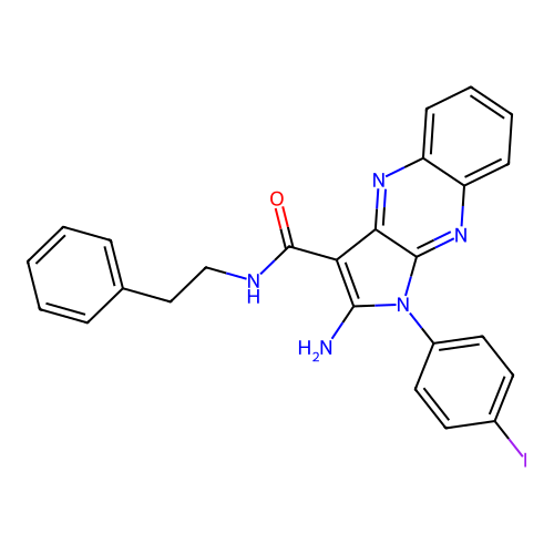 2-amino-1-(4-iodophenyl)-N-(2-phenylethyl)-1H-pyrrolo[2,3-b]quinoxaline-3-carboxamide structure