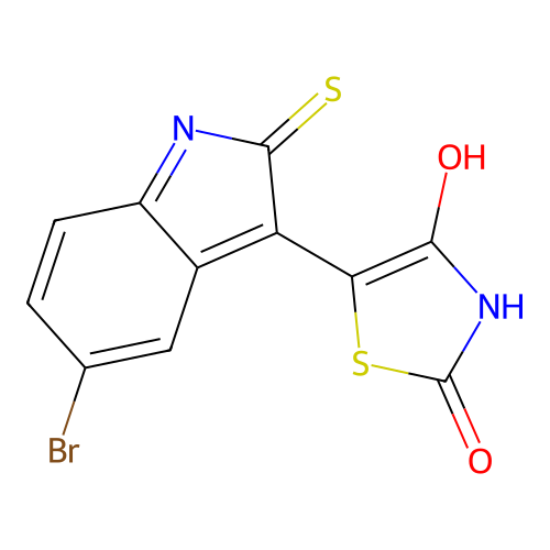 (5Z)-5-(5-bromo-2-thioxo-1,2-dihydro-3H-indol-3-ylidene)-1,3-thiazolidine-2,4-dione structure