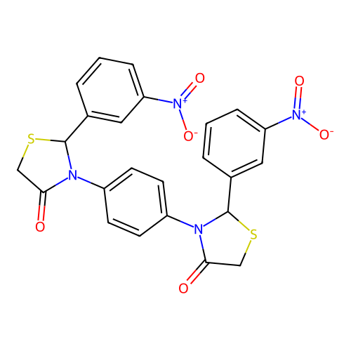3,3'-(1,4-Phenylene)bis(2-(3-nitrophenyl)thiazolidin-4-one) structure