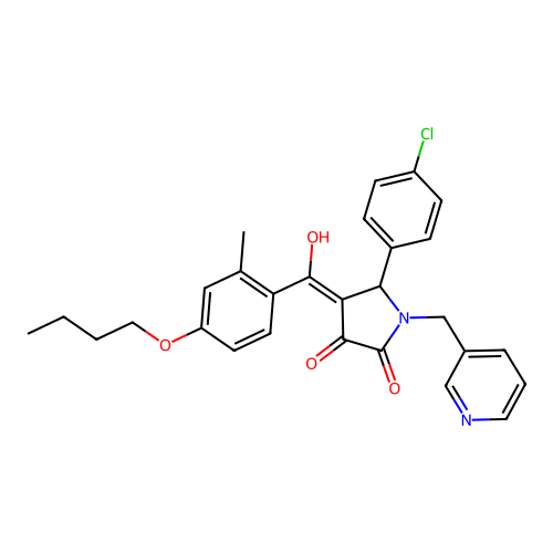 (4E)-4-[(4-butoxy-2-methylphenyl)-hydroxymethylidene]-5-(4-chlorophenyl)-1-(pyridin-3-ylmethyl)pyrrolidine-2,3-dione structure