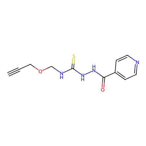 N-[(prop-2-yn-1-yloxy)methyl]-2-(pyridin-4-ylcarbonyl)hydrazinecarbothioamide structure