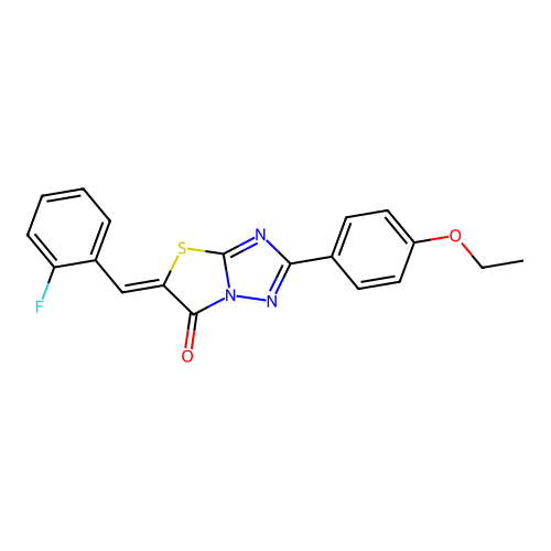 (Z)-2-(4-ethoxyphenyl)-5-(2-fluorobenzylidene)thiazolo[3,2-b][1,2,4]triazol-6(5H)-one structure