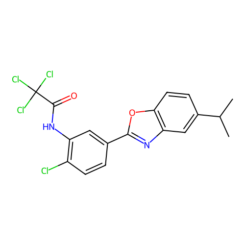 2,2,2-trichloro-N-(2-chloro-5-(5-isopropylbenzo[d]oxazol-2-yl)phenyl)acetamide structure