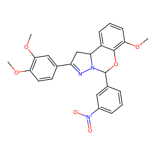 2-(3,4-dimethoxyphenyl)-7-methoxy-5-(3-nitrophenyl)-1,10b-dihydropyrazolo[1,5-c][1,3]benzoxazine structure