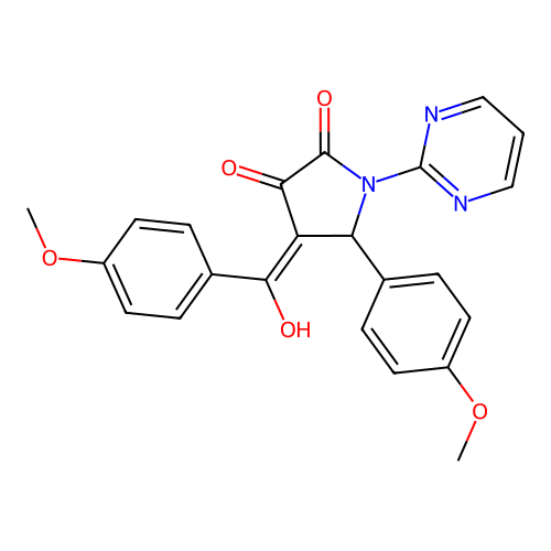 (4E)-4-[hydroxy-(4-methoxyphenyl)methylidene]-5-(4-methoxyphenyl)-1-pyrimidin-2-ylpyrrolidine-2,3-dione structure