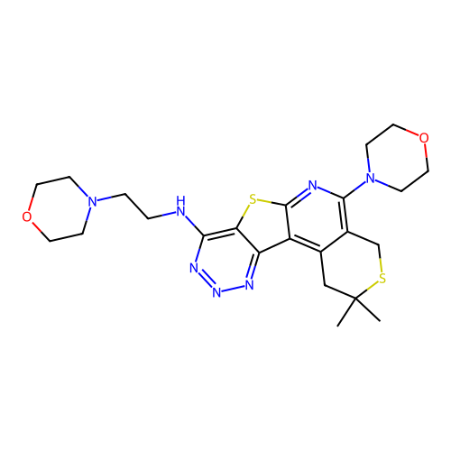(2,2-Dimethyl-5-morpholin-4-yl-1,4-dihydro-2H-3,7-dithia-6,9,10,11-tetraaza-benzo[c]fluoren-8-yl)-(2-m orpholin-4-yl-ethyl)-amine structure