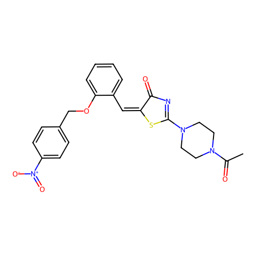 (E)-2-(4-acetylpiperazin-1-yl)-5-(2-((4-nitrobenzyl)oxy)benzylidene)thiazol-4(5H)-one structure
