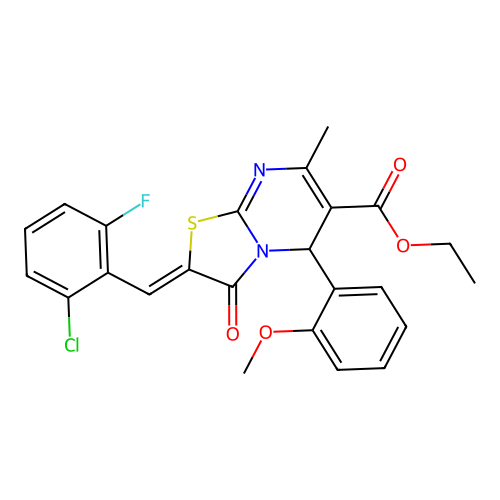 ethyl (2Z)-2-(2-chloro-6-fluorobenzylidene)-5-(2-methoxyphenyl)-7-methyl-3-oxo-2,3-dihydro-5H-[1,3]thiazolo[3,2-a]pyrimidine-6-carboxylate structure