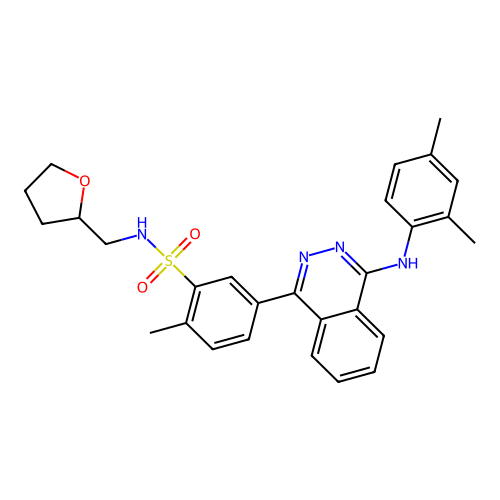 5-{4-[(2,4-dimethylphenyl)amino]phthalazin-1-yl}-2-methyl-N-(tetrahydrofuran-2-ylmethyl)benzenesulfonamide structure