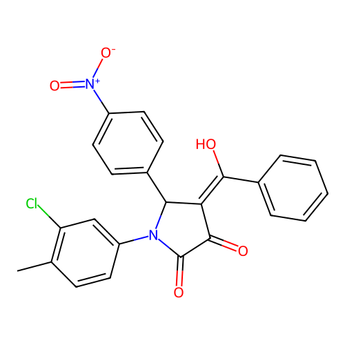 (4E)-1-(3-chloro-4-methylphenyl)-4-[hydroxy(phenyl)methylidene]-5-(4-nitrophenyl)pyrrolidine-2,3-dione structure